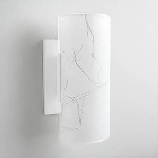 Luminária arandela branca com design de calha e mármore ônix cinza
