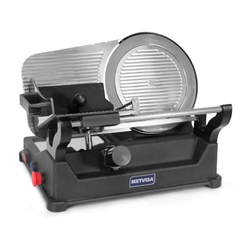Fatiador de frios Metvisa inclinado 27,5cm 220V, aço inoxidável e preto