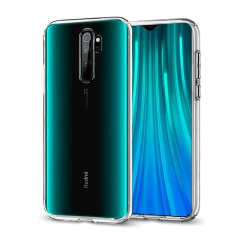 Capa transparente para celular Redmi Note 8 Pro com bordas elevadas.
