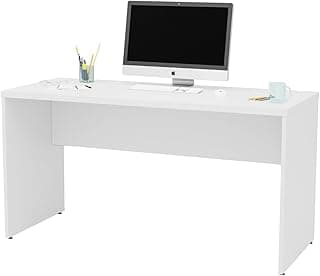 Escrivaninha de Escritório Reta Profissional 160x60cm com Pé Painel, Tampo MDP 30mm, Pé e Saia em MDP 15mm, Mesa Funcional para Home Office e Uso Corporativo Netmobil (Branco)