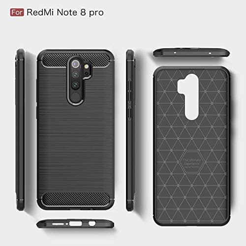 Capa preta de fibra de carbono para Xiaomi Redmi Note 8 Pro, anti-impacto.