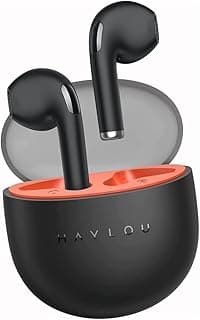 Fone de ouvido sem fio Havlou, intra-auricular, Bluetooth 5.3, preto e cinza, com compartimento de carregamento vermelho