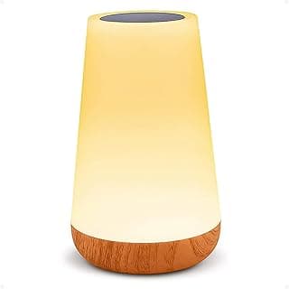 Luminária de mesa LED portátil com base de madeira e cúpula amarelada, 13 cores de luz e ajuste de intensidade, 3 modos de iluminação, quarto, sala, leitura
