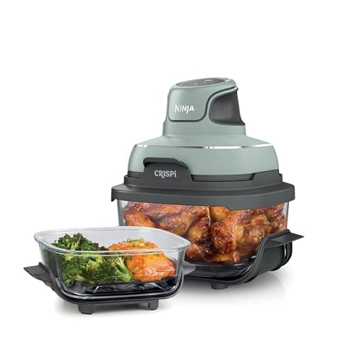 Fritadeira de Ar Portátil com Recipientes de Vidro Ninja Crispi Powerpod Sistema 4 em 1 4 Quartos e 6 Xícaras Cinza Preto Transparente