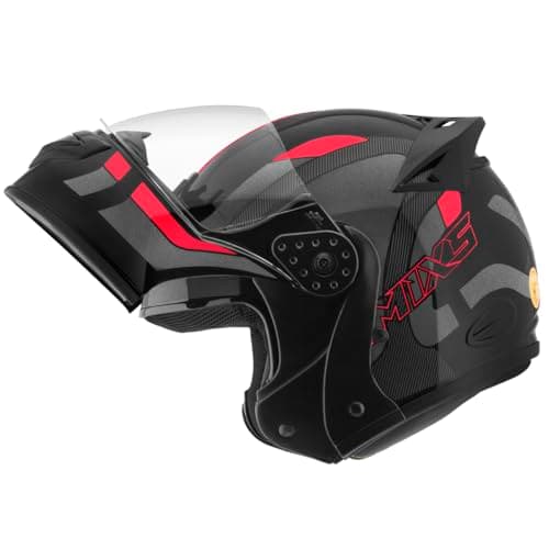Capacete de Moto Mixs MX Gladiator Delta Articulado Escamoteável Robocop Cinza Com Vermelho 56