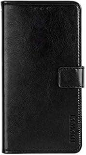 Capa de couro preta para Xiaomi Redmi 8A, estilo carteira flip, com suporte e compartimento para cartão.