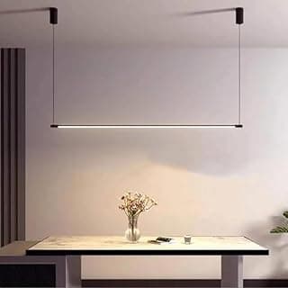 Luminária Pendente Linear LED, 100cm, 20W, 3000K, Metal, Bivolt, Preto ou Dourado (Preto)