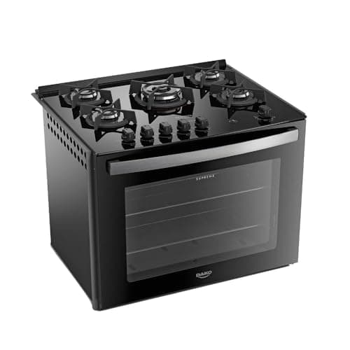 Fogão de embutir preto Dako Supreme com cinco bocas e mesa de vidro