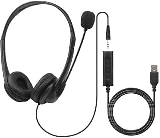 Fone de ouvido com fio preto com cancelamento de ruído e controle em linha com porta USB-A