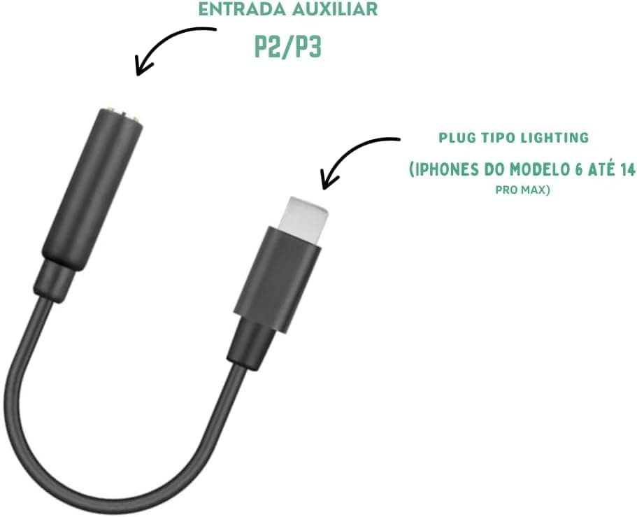 Kit com 2 Adaptadores Lightning (iPhone, iOS) Para P2 Fone de Ouvido Universal Compativel com iPhonei 6 7 8 Plus X 11 12 13 14 PRO MAX - Preto