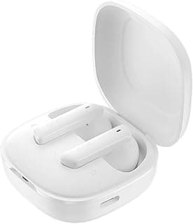 Fone de ouvido Bluetooth branco QCY HT05 com estojo aberto