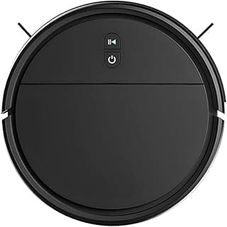 Aspirador robô preto frontal com botões de controle