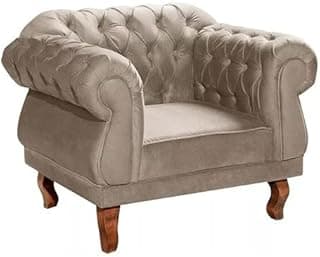 Poltrona Chesterfield Elisabeth Capitonê Suede Bege