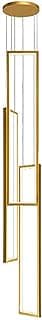 Lustre moderno com acabamento dourado, seis anéis em forma de retângulo, design elegante.
