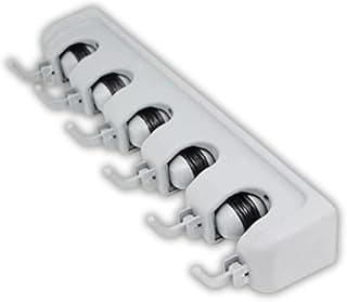 Suporte de parede branco para vassouras e rodos com cinco ganchos de aço inoxidável