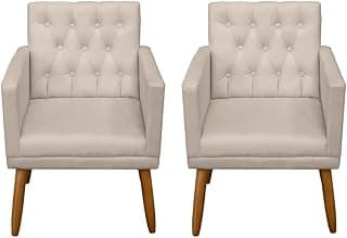 Kit 2 Poltronas Decorativa Capitonê para Sala Recepção Escritório Sala de Espera (Bege)