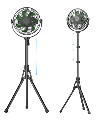 Ventilador de pé Comoistar com moldura de 21 cm, altura ajustável, preto e verde