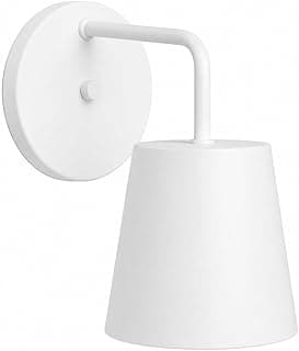 Arandela decorativa branca estilo industrial para parede, com cúpula e suporte em alumínio.