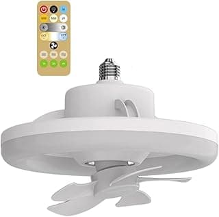 Ventilador de teto regulável com luz, lustre de LED E27 com rotação de 360° com controle remoto, 3 velocidades de vento, para cozinha, sala de estar (48W)