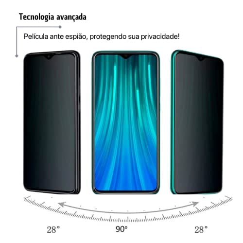 Película ante espiao Xiaomi Redmi Note 8 Pro protegendo a privacidade do usuário.