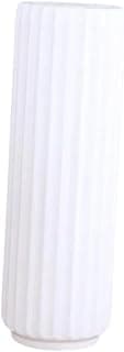 Vaso alto decorativo branco para chão, com detalhes em relevo vertical, ideal para decoração de casa.
