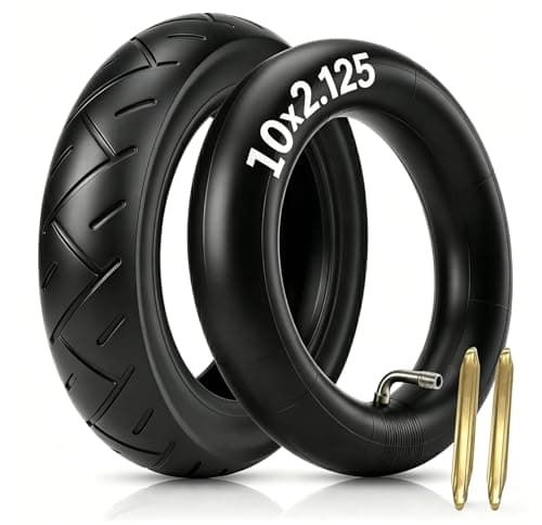 ELVANO Conjunto de pneus e tubos de scooter elétrico 10 × 2,125, pneu pneumático resistente ao desgaste de alto desempenho, tubo de substituição com válvula dobrada de 90° e 2 alavancas de pneu, 25 cm