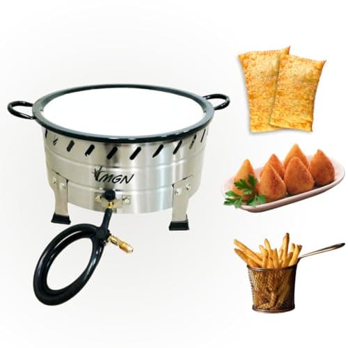 Fritadeira industrial a gás em aço inox, 10 litros, para pastéis e batatas, marca MGN.