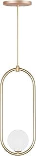 Luminária pendente industrial oval em alumínio dourado fosco com cúpula branca