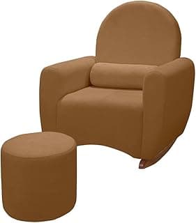 Poltrona Lara com Balanço e Puff, Boucle Ocre, 96 x 82 x 72 cm, Conjunto para Quarto de Bebê