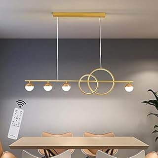 Lustre moderno de teto com design circular em ouro, controle remoto e iluminação ajustável