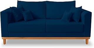 Sofá 3 Lugares Retro Sala de Estar Beny Suede Azul Marinho Madeira Prima Deccor