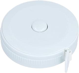 Fita métrica retrátil branca com botão de pressão, ângulo frontal, fundo branco