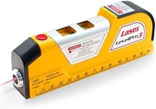 Régua de nível a laser 4 em 1 com trena, cor amarela, marca Laser LevelPro3, escala de medição em polegadas e centímetros