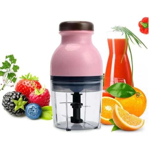 Moedor de carne e frutas elétrico 600 ml 110v, rosa e preto, em fundo branco