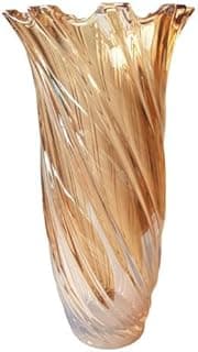 Vase em vidro grosso premium, dourado metalizado âmbar, 30cm altura, design de linhas torcidas.