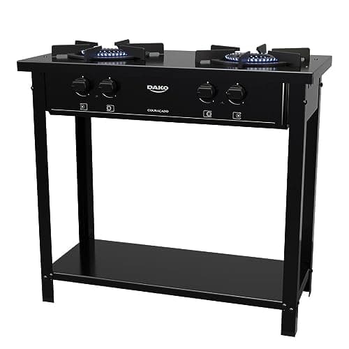 Fogão industrial Dako 2 bocas com dupla chama, preto, pés removíveis, fundo branco