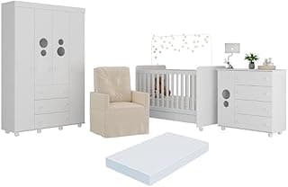 Quarto Completo com Colchão e Poltrona de Amamentação Pimpolho Multimóveis Mp4091 Branco/bege