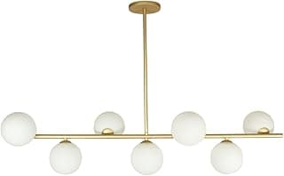 Luminária pendente moderna com sete globos de vidro dourado e branco, ajustável, decoração de teto, lustre