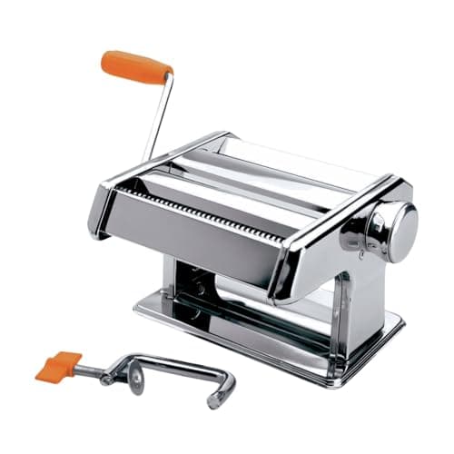 Máquina manual para fazer massa de macarrão em aço inoxidável com cabo laranja