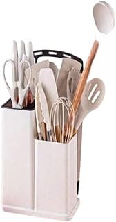 Kit de utensílios de cozinha branco com 19 peças organizado em suportes de silicone