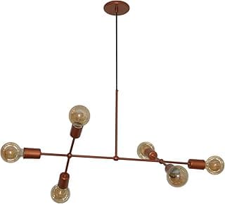 Lustre pendente cobre com 6 braços para mesa de jantar, sala ou quarto