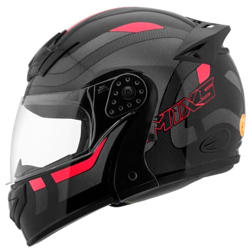 Capacete de Moto Mixs MX Gladiator Delta Articulado Escamoteável Robocop Cinza Com Vermelho 56