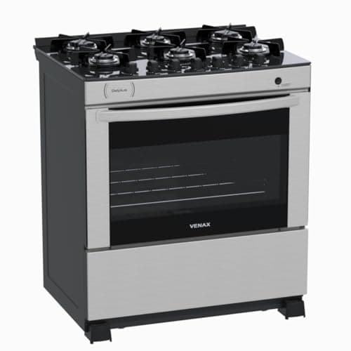 Fogao 6 bocas Venax Delplus com vidro e inox, fundo branco