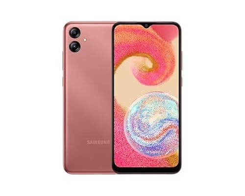 Smartphone SAMSUNG Galaxy A04E rosa com câmera dupla e logotipo Samsung