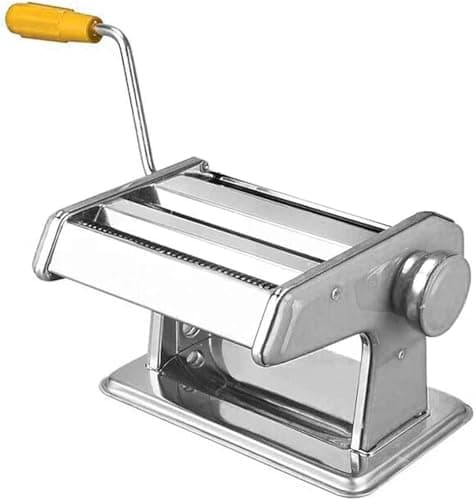Máquina manual para macarrão em aço inoxidável com três espessuras, alça amarela e manivela