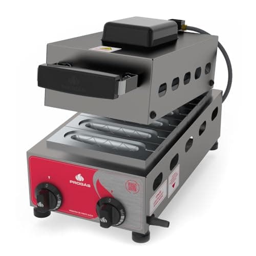 Máquina de Crepe no Palito a Gás 6 Cavidades PRK-60G Progás com seis cavidades e controles vermelhos e pretos