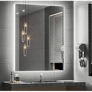Espelho quadrado 80cm com LED de tomada e suporte, banheiro moderno