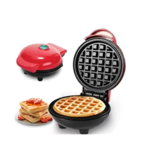 Mini Máquina de Waffles Elétrica, Antiaderente, Automática, Compacta, 220V, Vermelha