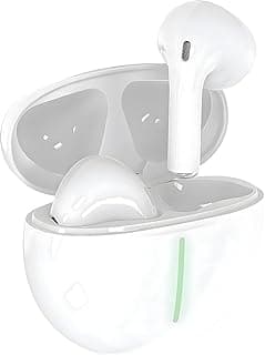 Fone de ouvido intra-auricular branco com estojo de carregamento e LED verde