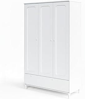Guarda-Roupa Infantil Fofura 3 Portas Divicar MDF Branco com Pés e Puxadores em Madeira Maciça, Pintura Atóxica, Acabamento Laqueado UV e Gavetas com Trilhos Telescópicos (Branco)